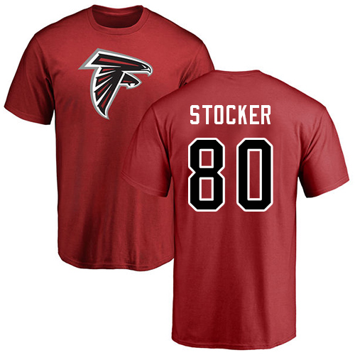 Atlanta Falcons Men Red Luke Stocker Name And Number Logo NFL Football #80 T Shirt